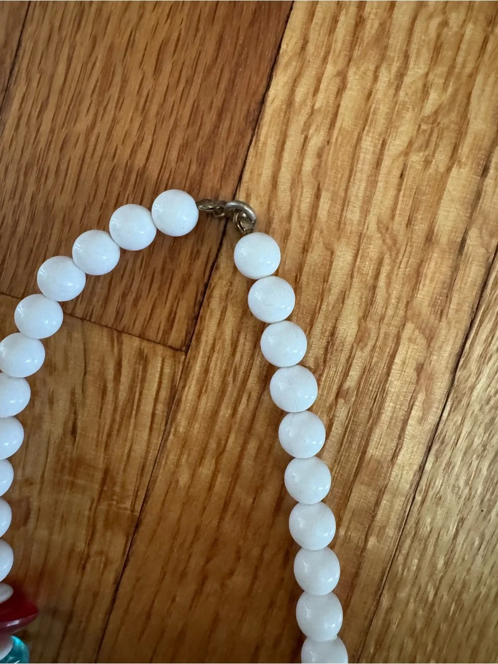 Vintage White Beaded Necklace with Multicolor Accent Discs